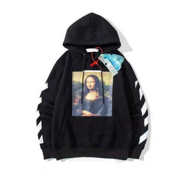 Sweat à capuche blanc Designer Mode Homme Mona Lisa Finger Print Ow Sweat à capuche Oversize 6J34