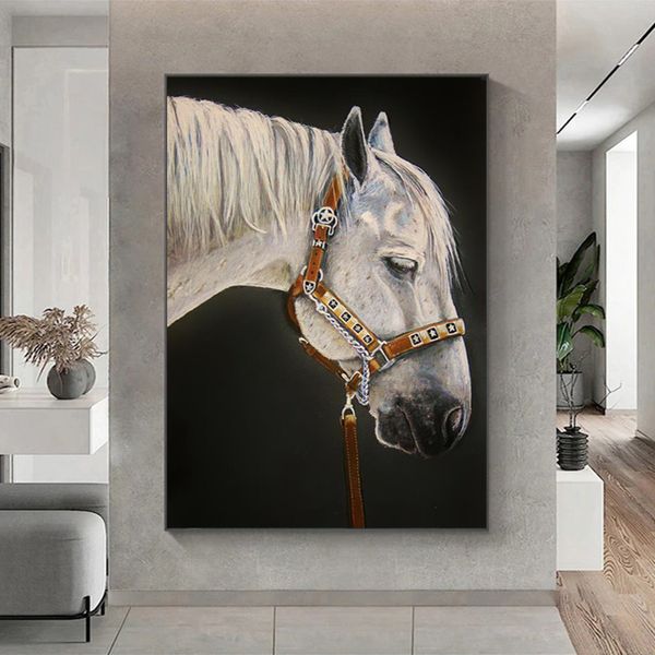 Pósteres de caballos blancos, pintura al óleo de animales sobre lienzo, impresiones, arte de pared para sala de estar, decoración moderna para el hogar, pinturas decorativas, Cuadros