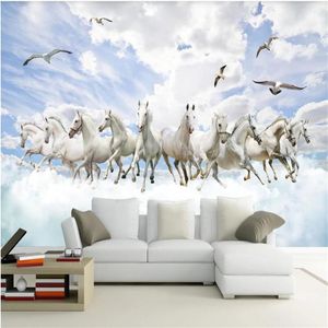 Papier peint cheval blanc 3D, paysage tridimensionnel, décoration murale de fond de télévision, peinture 228c