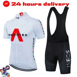 Wit INEOS Fiets Team Korte Mouw Maillot Ciclismo Mannen Wielertrui Zomer ademend Fietsen Kleding Sets 220420