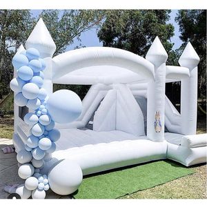 White Inflatable Bouncy Castle With Slide Commercial Wedding Bounce House Combo For Kids Backyard Luxury Outdoor Game251E