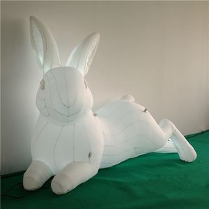 Lapin ballon gonflable blanc avec bande LED et souffleur pour décoration de plafond de discothèque