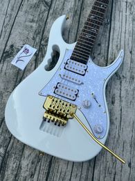 Guitare électrique irrégulière blanche, corps en aulne, double shake doré, bois et peinture importés, brillant, en stock, rapide