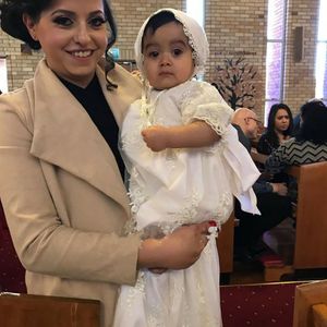 Vestido de bautizo extra largo de encaje blanco marfil para niña y vestido de cumpleaños de 1 año Vestido de bautismo para niña