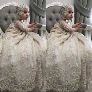 Robe de baptême d'ivoire blanc pour les petits enfants o couches à manches longues en dentelle de dentelle première communion robe pour tout-petits robes de baptême pour nourrissons 242m