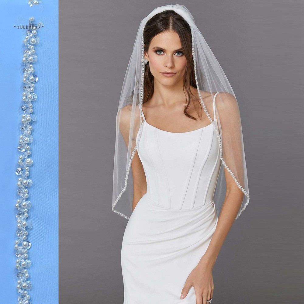 Voile de mariée long monocouche de haute qualité, peigne doux, accessoires pour mariées, perles de cristal scintillantes, voile de mariée cathédrale, blanc ivoire, de haute qualité