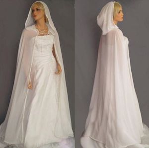 White Ivory Hooded Bridal Cape Women Wedding Cloak Chiffon Long Jacket Plus Wrap Custom Made Formal Bride Bolero