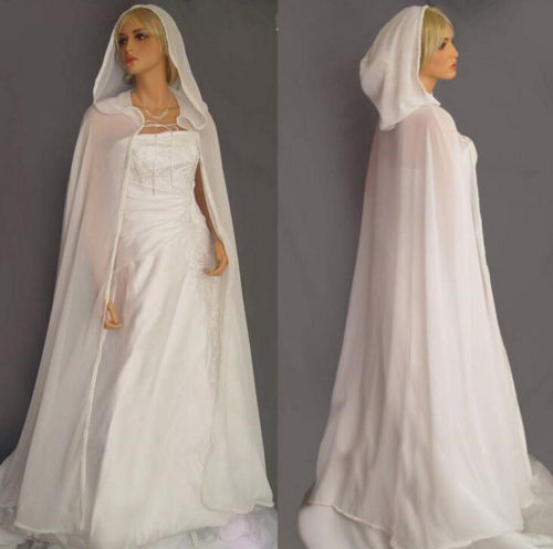 Biała kość słoniowa z kapturem przylądka ślubna kobiety Płaszcz Wedding Chifon Long Jacket Plus Wrap Custom Made Formal Bride Bolero303g