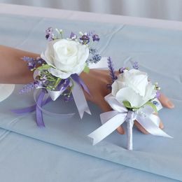 Wit ivoor rozenpols corsage boutonniere voor vrouwen bruiloft bloem hand bruid bruidsmeisje prom decor 240429