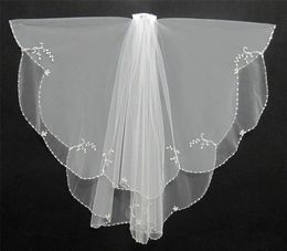 Dos capas cortas de marfil blanca con velo nupcial accesorios de boda de boda envío gratis brote borde de cristal moda