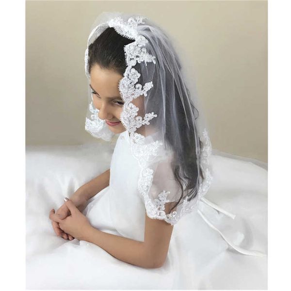 Blanc Ivoire Mariage Fleur Filles Première communion Voiles Une couche avec peigne Appliques Enfants Enfants Tulle Voiles Fille communion X0726