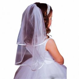 Blanc Ivoire Mariage Fr Filles Première Communi Voiles avec peigne Satin Edge Mignon Enfants Enfants Voiles Voile Fille Velo de Novia M2ra #