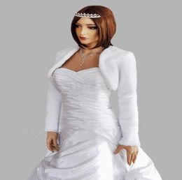 Chaquetas de boda de marfil blanco con mangas largas de piel sintética, envolturas de Bolero nupcial baratas, chales, capa, acceso de boda 4509033