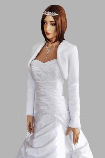 Vestes de mariage en ivoire blanc avec manches longues en fausse fourrure