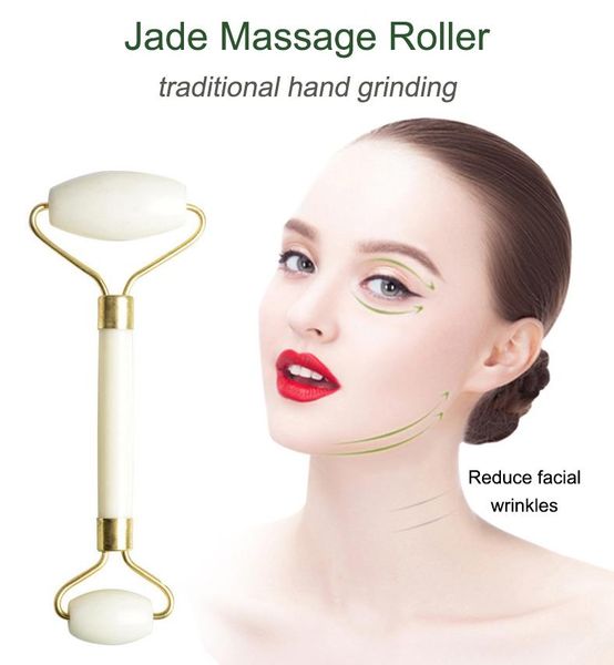 Masseur à rouleaux de Jade blanc, Double tête, outils minces pour le visage, les yeux et le cou, soins de la peau