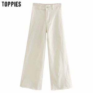 Pantalon en jean blanc taille haute pantalon femme droite été streetwear 210421
