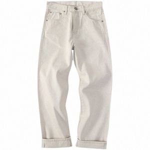 Jeans blancs pour hommes Seedge Denim Mid Waist Pants Tendance 2024 W03X #