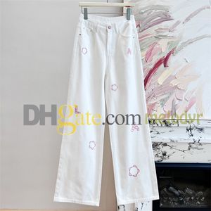 Jean blanc pour femmes broderie lettre pantalon denim droit denim concepteur basse taille slim ajusté en jean pantalon