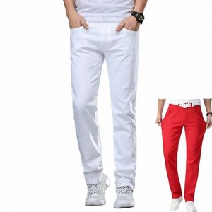 Witte Jeans Mannen Plus Size 36 38 40 Losse Oversized Rode Broek Uitgerekt Denim Heren Casual Slim Fit Rechte elastische Man Broek 54gJ #