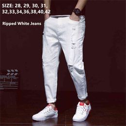 Witte jeans mannen gescheurde harem jean denim noodlijdende heren broek lente zomer voor man 2020 plus size 38 40 42 grote cowboy broek g0104