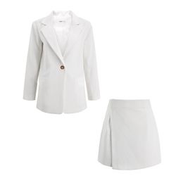 Witte Khaki Dames Shorts Suits 2 Twee Stuks Set Blazer Notch Collar Single Button Casual T0084 210514