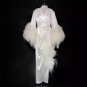 Blanc Kinono Robes De Nuit Robes De Bal De Luxe Plume Robes De Maternité Femmes Photoshoot Peignoir Fluffy Party Custom Made