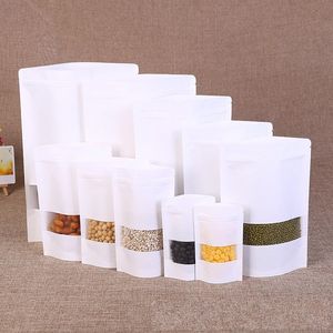 Wit Kraft Paper Mylar Doypack Bag Food Tea Snack -pakket Opbergzakken Stand -up verpakking SN4341