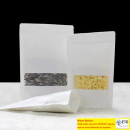 Wit Kraft Paper Zip Lock Packaging Bag Hersluitbare rits pakket Food Storage Koffie Pakjes Pouches 100 pcs Frosted transluent venster