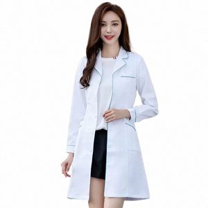 Blouse de laboratoire blanche Bord de couleur Decorati Beauty Sal Scientist Col de costume Vêtements pour femmes Uniformes T6Xz #