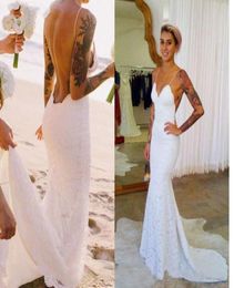 Vestidos de novia de Siren Boho de Mermaid sin espalda de encaje blanco 2020 Stars Spaghetti Stores Back Summer Dresses Beach Wedding Weddings5607377