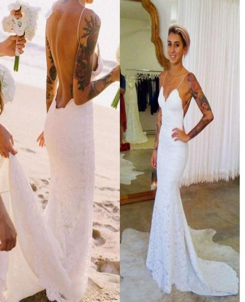 Blanc en dentelle Backless Sirène Boho Robes de mariée 2020 Spaghetti STACTS LOW DOAT SUMME Robes de plage Robes de mariage5607377