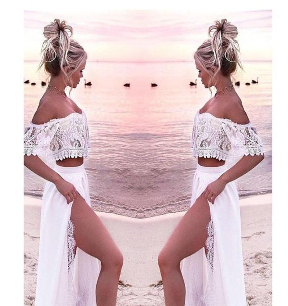Vestido de playa de encaje blanco para mujer Vestidos largos de playa de dos piezas Vestidos de verano 2019 Vestido de talla grande Top Robe Blanche Dantel14535048
