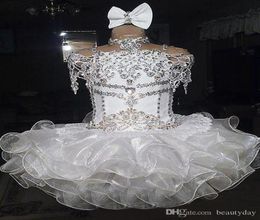 Vestido de fiesta de organza con lazo de manga corta y cuello halter con cuentas de encaje blanco, magdalenas, vestidos de desfile para niñas pequeñas, niñas de flores para bodas4287825