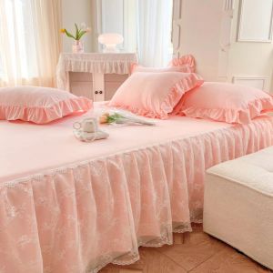 Wit kanten laken rok queens/king size bedklep stevige kleur gewone spreien voor tweepersoonsbed (kussensloop nodig bestelling)