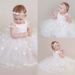 Vestido de bautizo de encaje blanco para niña, traje de primer cumpleaños para niña, vestido de fiesta de boda, vestido de apliques de bautismo para niña 198G