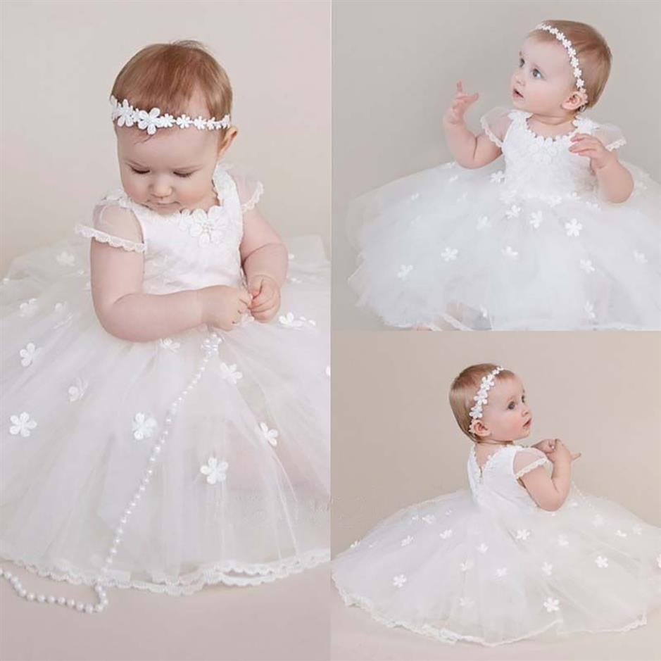 Vit spetsdopklänning för baby flicka första födelsedag outfit tjej barn bröllop fest klänning dop baby flicka applique klänning299a