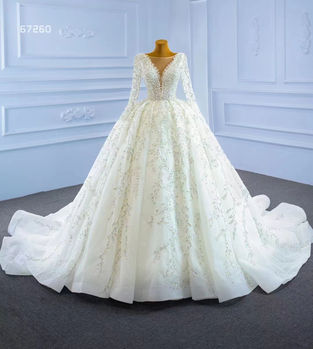 Sweetheart Wedding Dress White Lace Elegant Long Sleeve Bridal Gowns SM67260