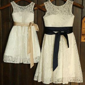 Blanc Dentelle Fleur Robes Belles Filles Robe Pour Mariage Bijou Thé Longueur Belles Filles Pageant Robe Robes De Soirée Avec Ceinture