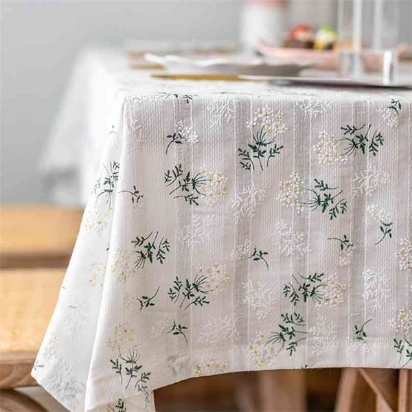 Tela de mesa de flores de encaje blanco Paño bordado para picnics Fiesta Cubiertas de boda Cubierta rectangular Pastoral 210626