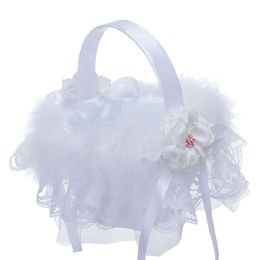 Wit Lace Girl Little Basket Elegant Satin Round Round Wedding Favors Decoratie L6396-5761