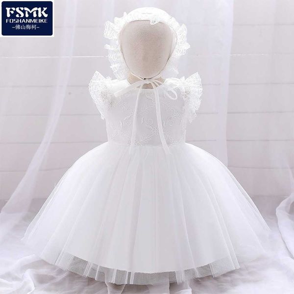 Robe sans manches en dentelle blanche pour filles + Cape Costume de baptême pour bébé en bas âge Vêtements pour bébés 210529