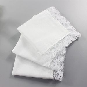 Pañuelo fino de encaje blanco para mujer, regalos de boda, decoración de fiesta, servilletas de tela, pañuelo liso en blanco DIY de 25x25cm