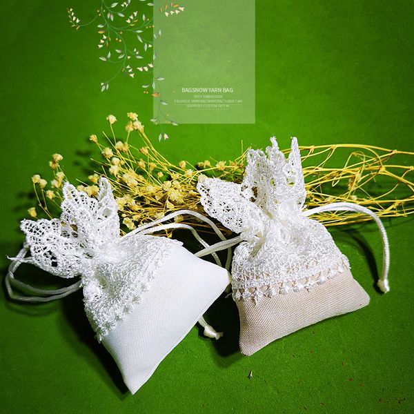 Sacs d'emballage cadeau de bijoux en dentelle blanche sacs d'emballage de cordon de bonbons pochettes de faveur de fête de mariage