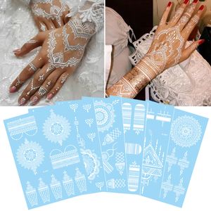 Witte kant sieraden tijdelijke tattoo sticker waterdichte Indiase henna tattoo body art tattoo sticker bruid bruiloft kant bloem