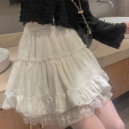 Minifalda de encaje blanco para mujer niña Kawaii ropa corta de verano Fairycore moda coreana ropa Lolita Fairy Core 240401