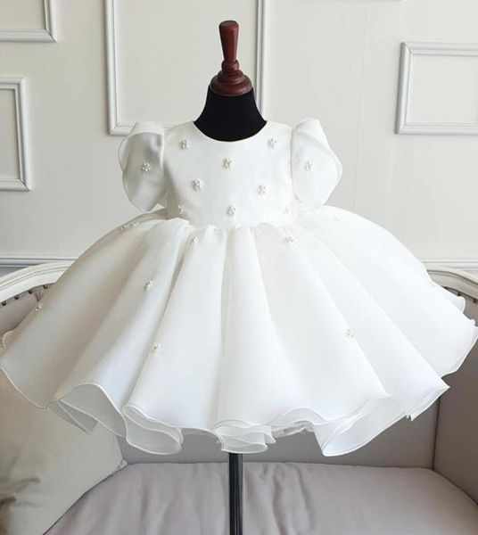 Vestido de encaje blanco para recién nacido, fiesta de niña, boda, cuentas de manga corta, tul, vestido de 1er cumpleaños para bebé, ropa de bautismo de princesa 1687058