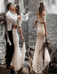 Robes de mariée de plage en dentelle blanche 2021 Magnifique épaule jardin boho robes de mariée vestidos de novia country weddi9173468
