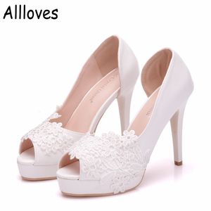 Chaussures de mariage en dentelle blanche talons hauts élégant Peep Toe couleur unie femmes chaussures sandales CL0234