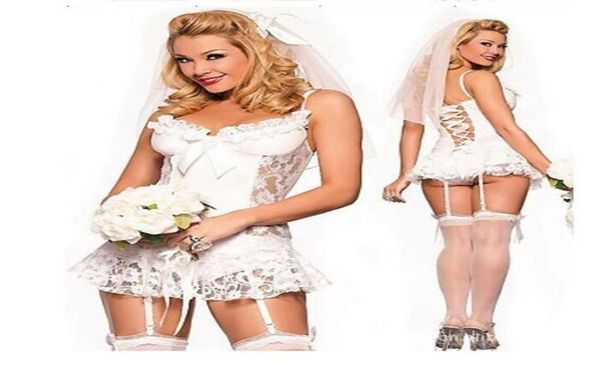 Sous-vêtements de mariage en dentelle blanche, robe de mariée avec bouton jarretière, pyjama sexy transparent, sous-vêtements de mariée, 7487079