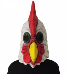 Latex blanc adultes adultes fous poulet coquerel masque halloween effrayant mascarade de masque de cosplay masque masque 2207046707847